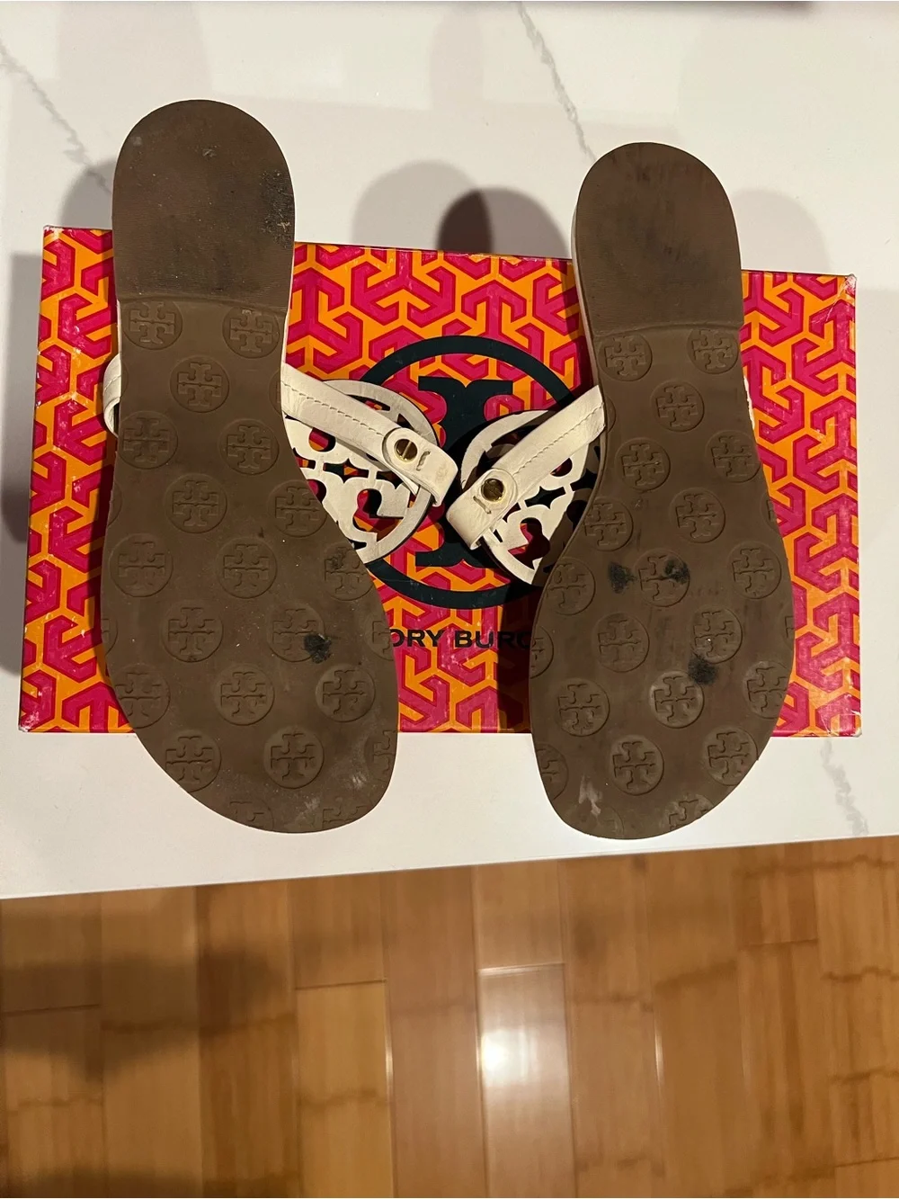 Tory Burch Cream Miller Logo Thong Sandals